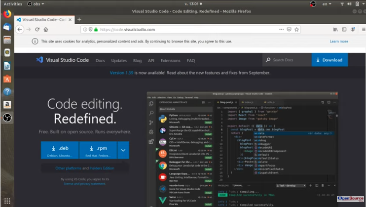 การติดตั้ง virtual studio code บน ubuntu linux เพื่อใช้เขียน python